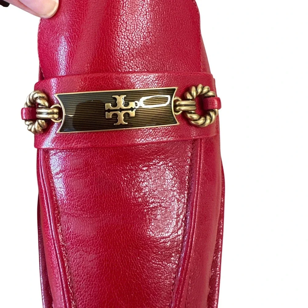 Tory Burch Perrine Loafers Tory Red Leather Square Toe Flats Size 8